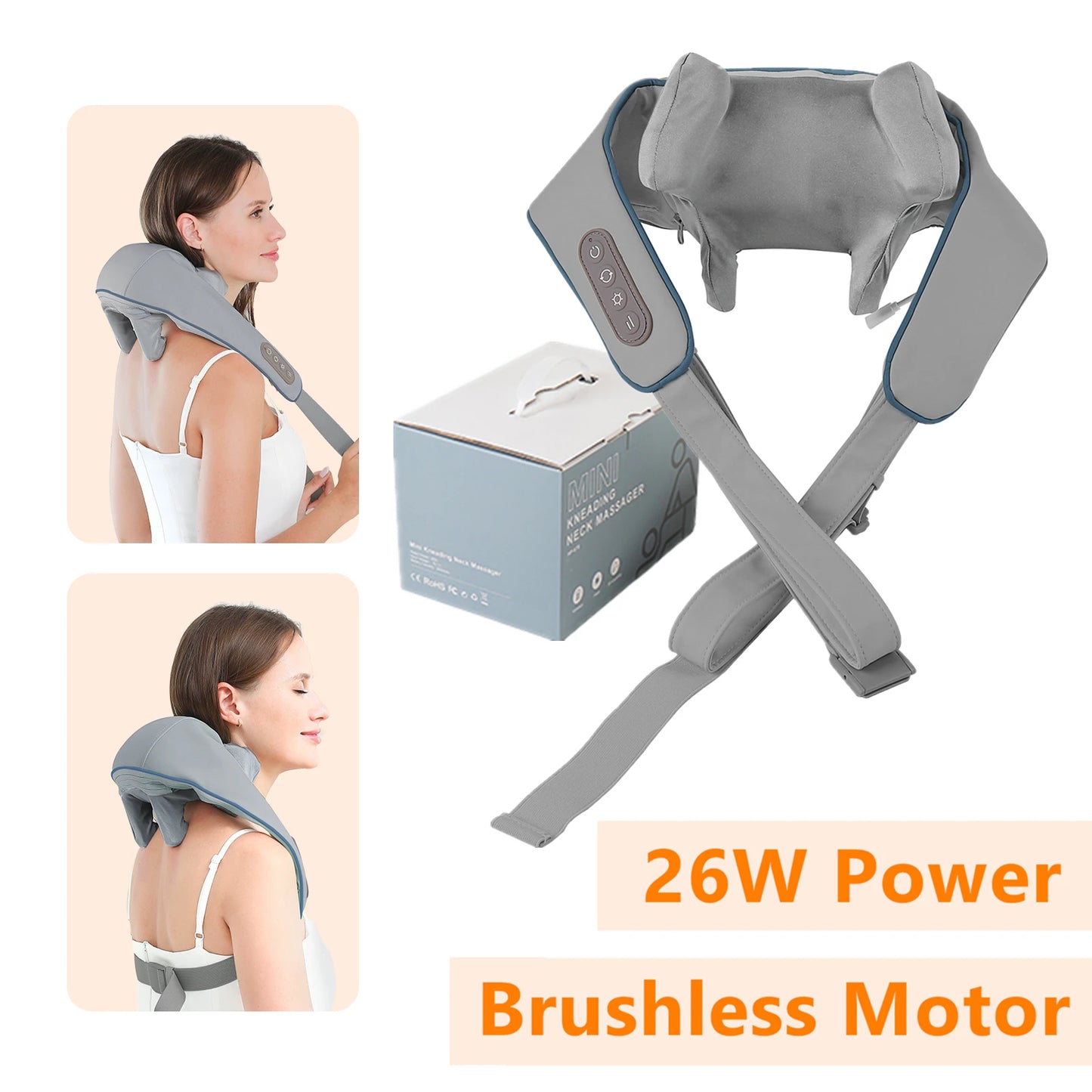 Foreverlily 26W Brushless Motor Neck & Shoulder Massager – Wireless Deep Kneading Relief