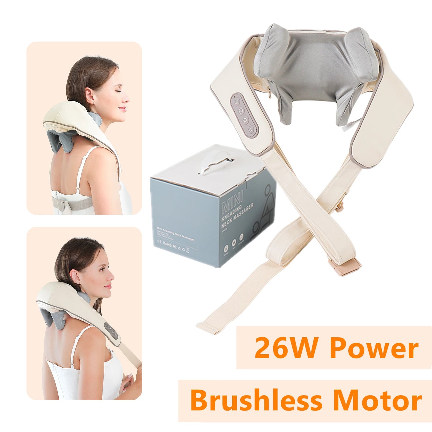 Foreverlily 26W Brushless Motor Neck & Shoulder Massager – Wireless Deep Kneading Relief