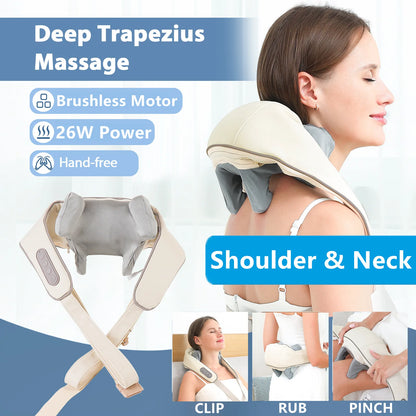 Foreverlily 26W Brushless Motor Neck & Shoulder Massager – Wireless Deep Kneading Relief